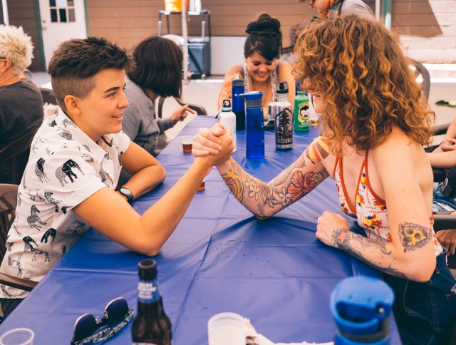 arm wrestling practice (photo by Norah Smith)