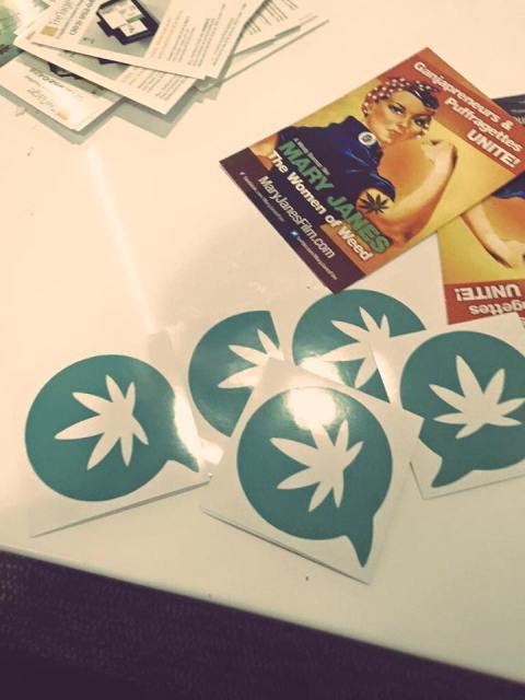 Spark the Conversation stickers encouraging people to talk about cannabis.