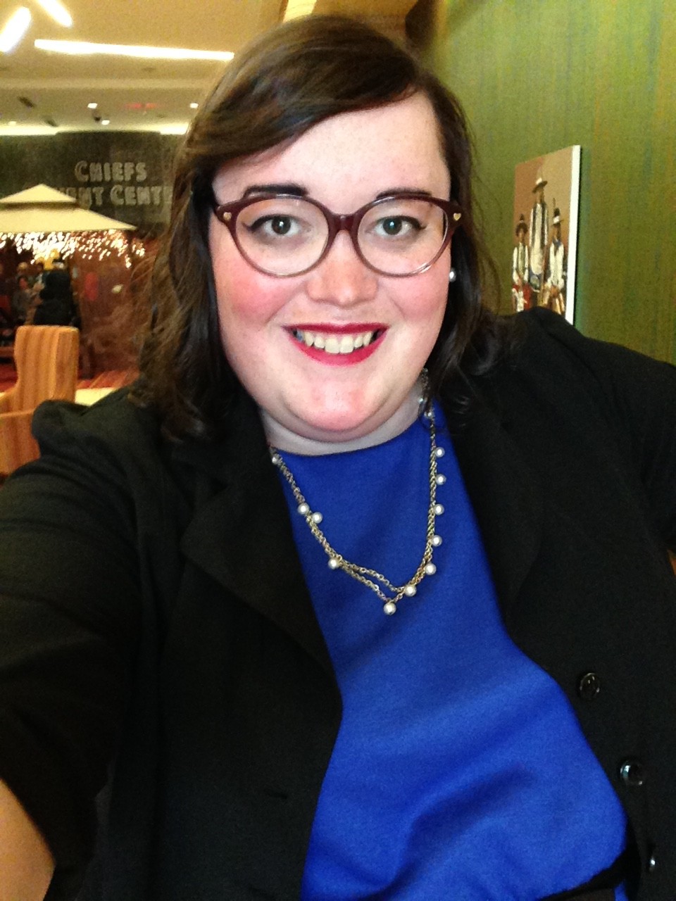 I wanted to get all cute for the caucus, so I wore my favorite blue dress, my red boots and this cute blazer. But as soon as the room got packed with 1,500 excited Idaho Democrats it got hot, so I took the blazer off.