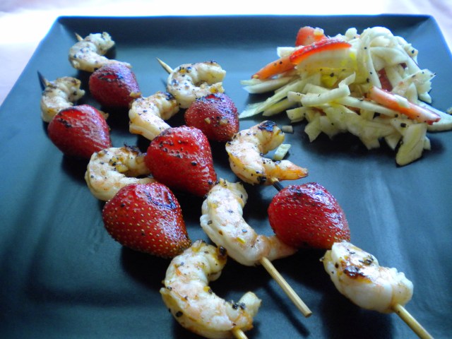 Grilled Strawberry and Shrimp Skewers with Fennel Slaw
