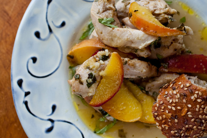 Roasted-Chicken-Thighs-With-Peaches-Basil-and-Ginger-master675