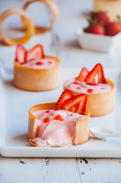 Strawberry Mousse in Honey Tuiles