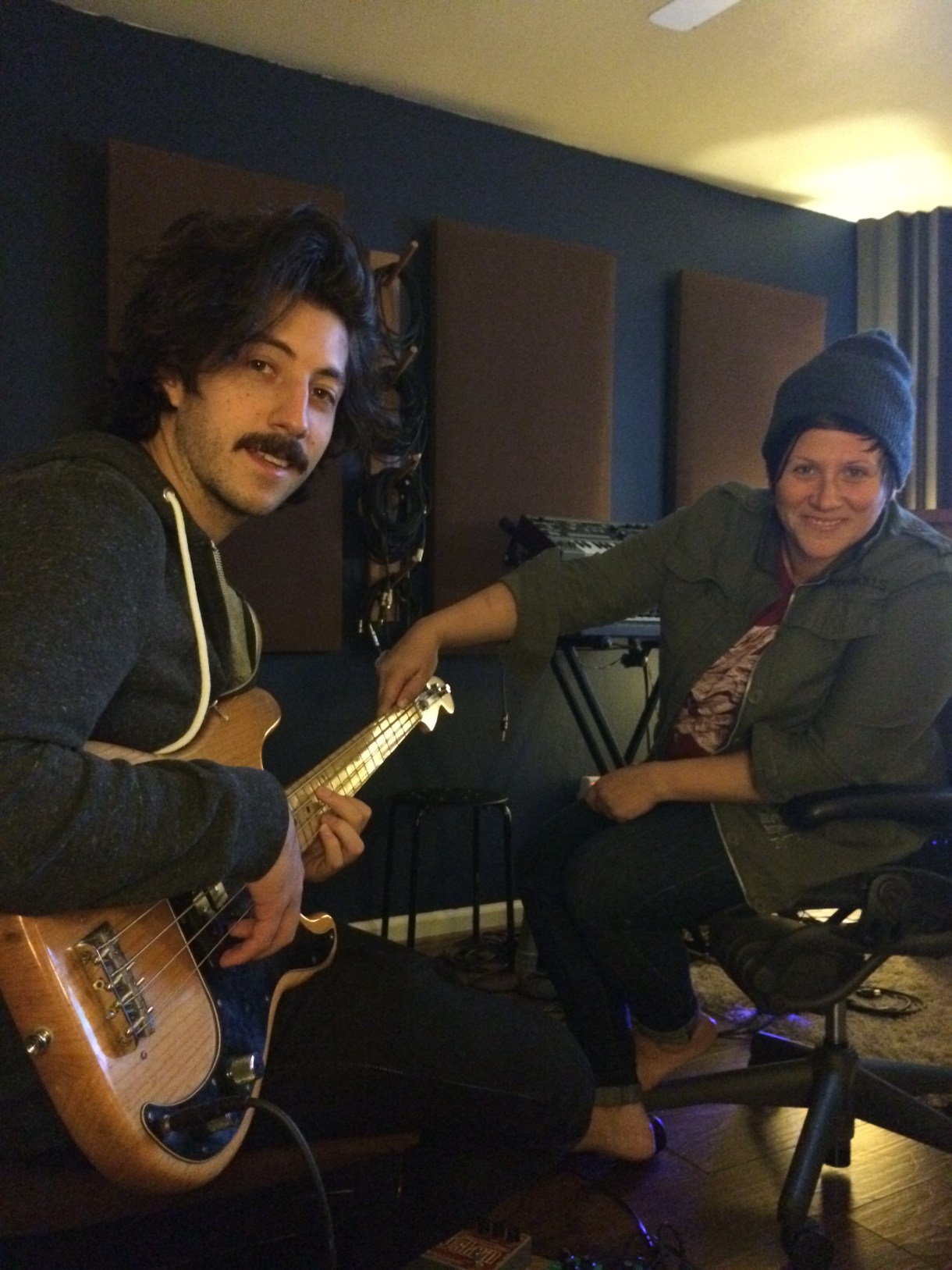 Mike and Joanna recording bass for "All The Same."
