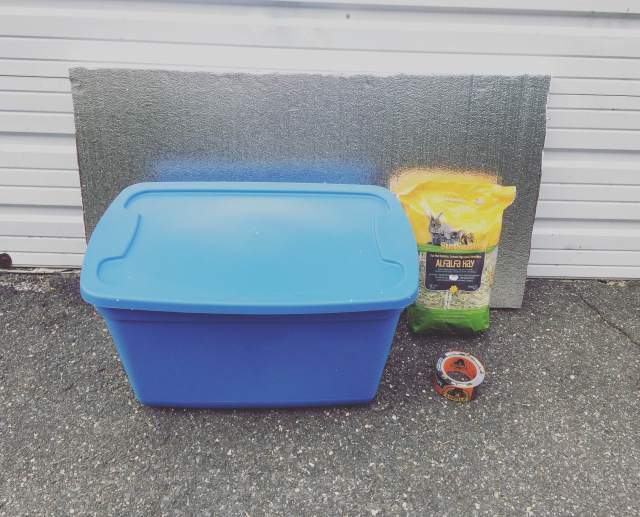 Diy feral winter cat shelter. Supplies: plastic tote, duct tape