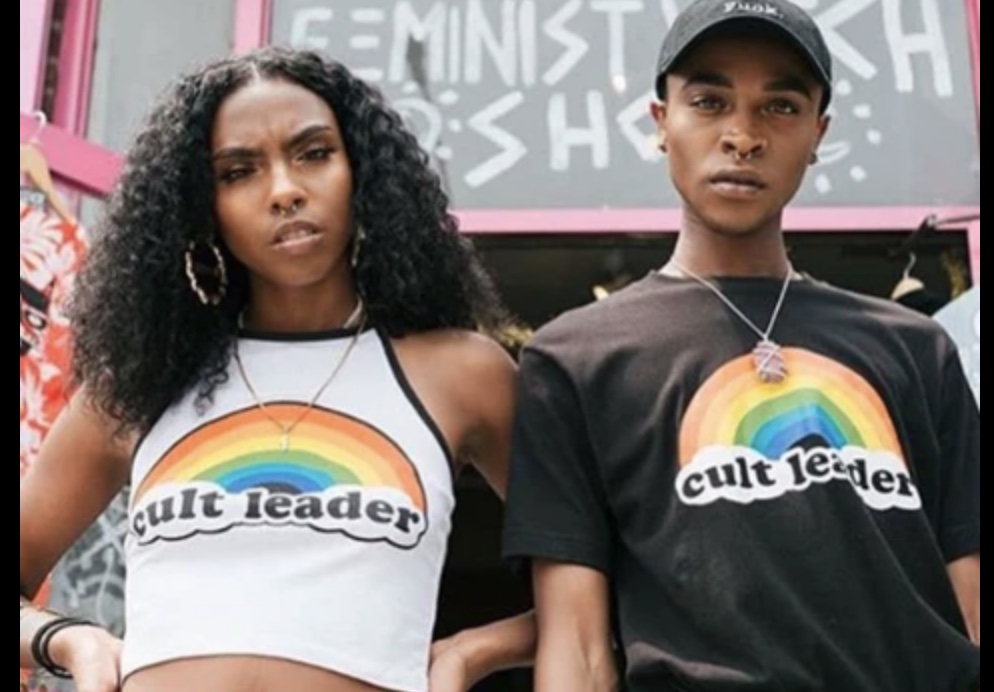 two models in Cult Leader shirts