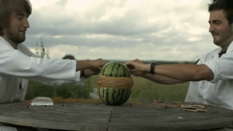 Rubber bands around a watermelon. Via The Slow Mo Guys.