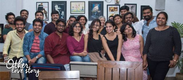 Cast and crew of The Other Love Story, including director Roopa Rao and leads Shweta Gupta and Spoorthi Gumaste (4th, 5th, and 6th from left front row)