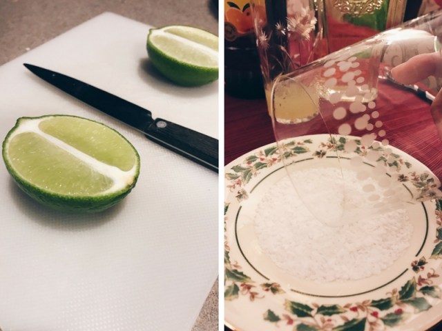 photo of lime wedges next to a glass dipped in flaky salt