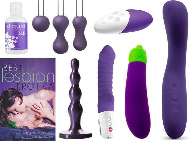 collage of the purple sex toys listed below