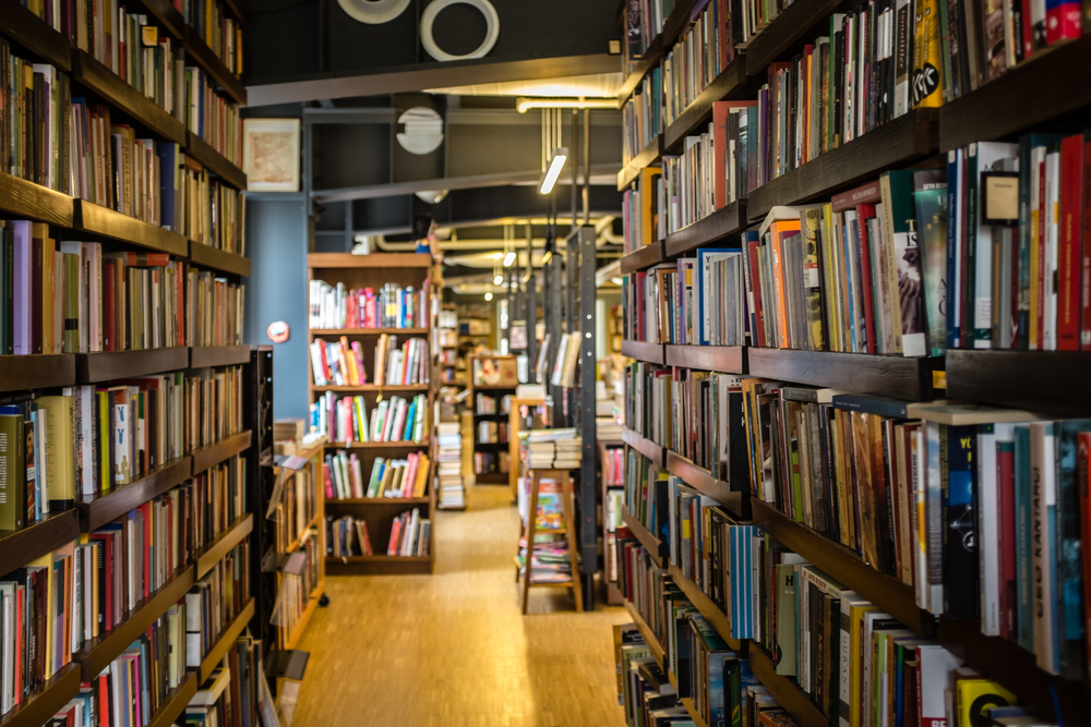 dark library stock photo