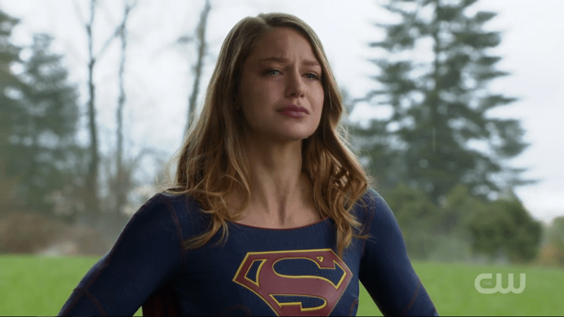 Kara cries, standing tall