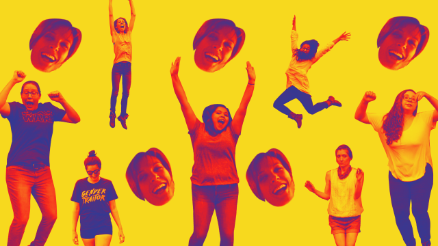 Leaping/Jumping Senior Editors + Business Director + Kayla Kumari and Heads of Dana Fairbanks in a pleasing yet vibrant composition.