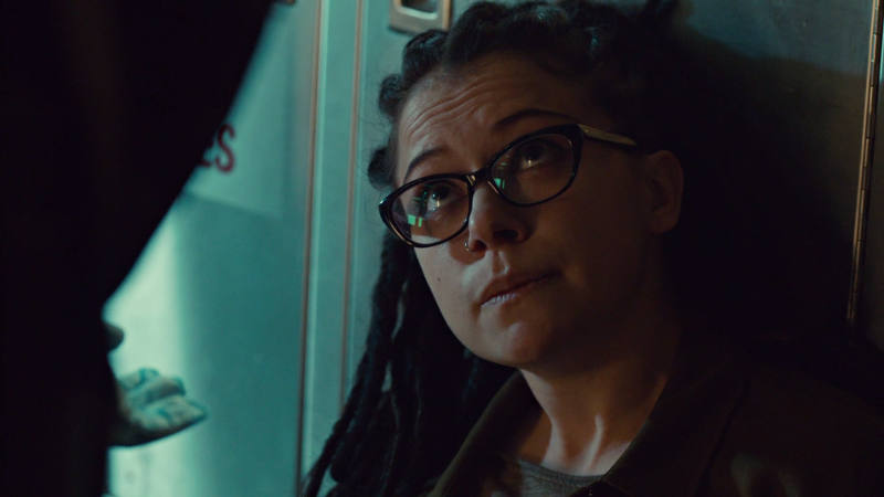 Cosima looks doubtingly up at Rachel