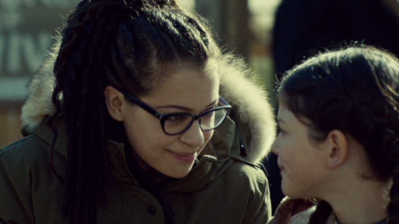 Cosima and Charlotte smile at each other like the cutie patooties they are