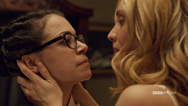 Delphine holds Cosima's face gently