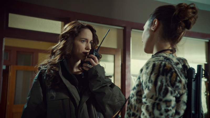 Wynonna talks on the walkie even though Waverly is standing right in front of her