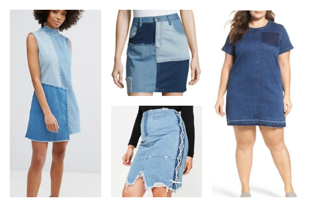 River Island Patchwork Zip Through Denim Dress