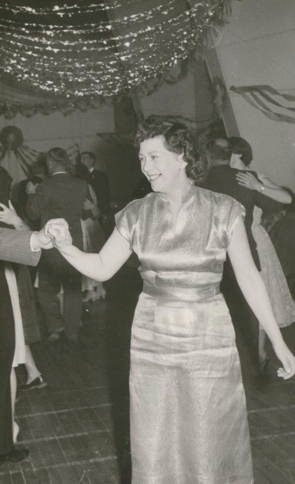 A vintage photo of Nana on the dance floor at a party.