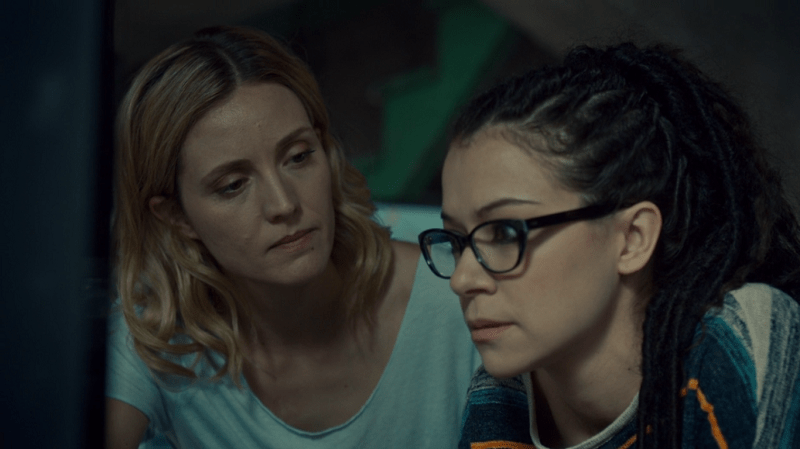 Delphine and Cosima look serious but I'm smiling