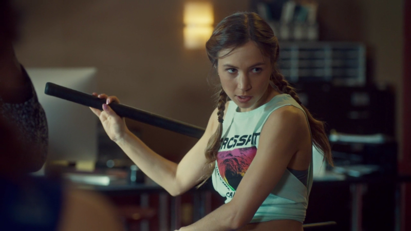 Waverly is whipping around her sticks casually mid-convo