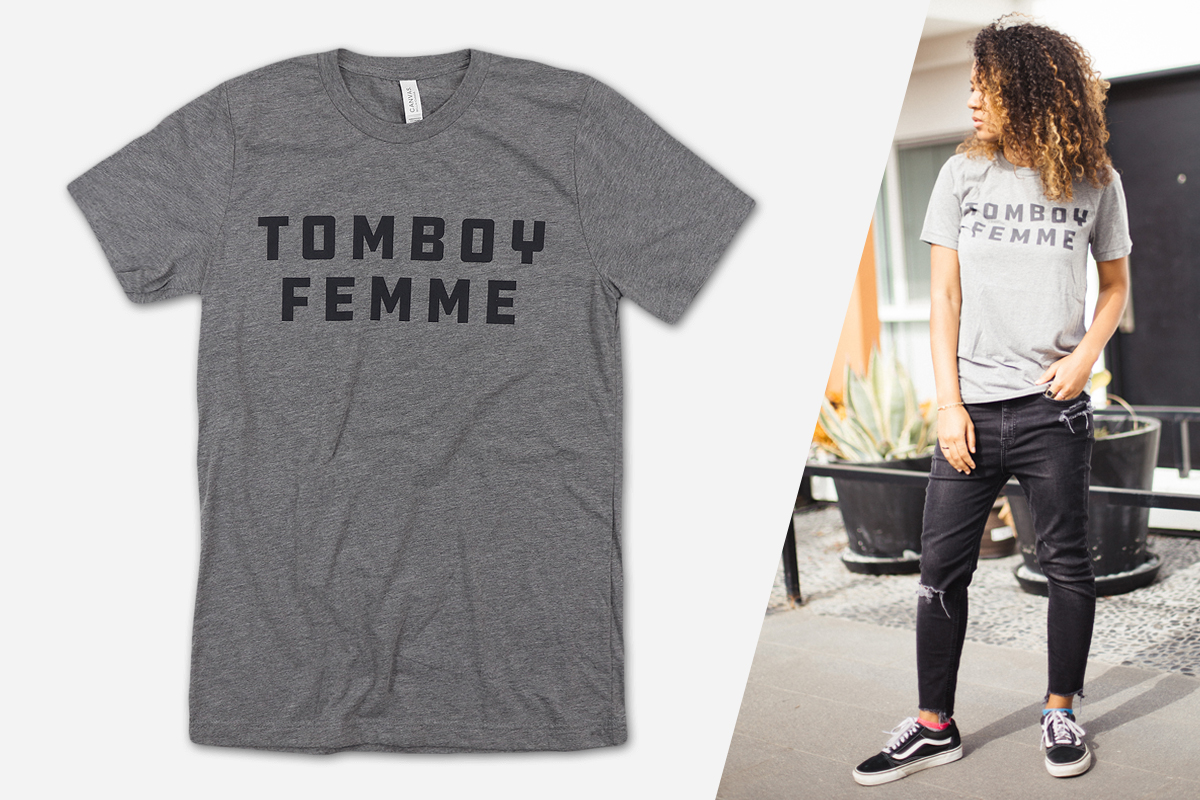 Autostraddle Merch: Tomboy Femme Tee modeled by 
