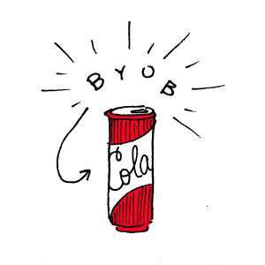 text: byob image: a can of cola
