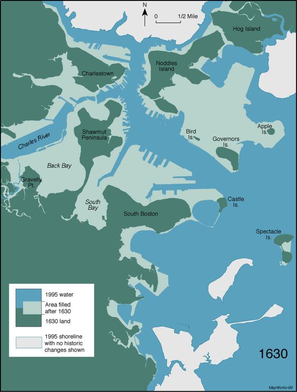 Map. Most of Boston's land is made.