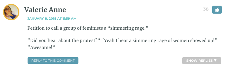 Petition to call a group of feminists a “simmering rage.