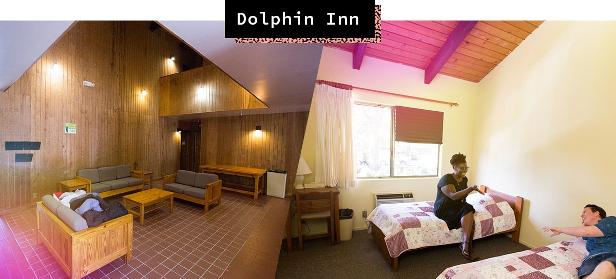 A-Camp X Lodging: Dolphin Lodge Common Area and Bedroom