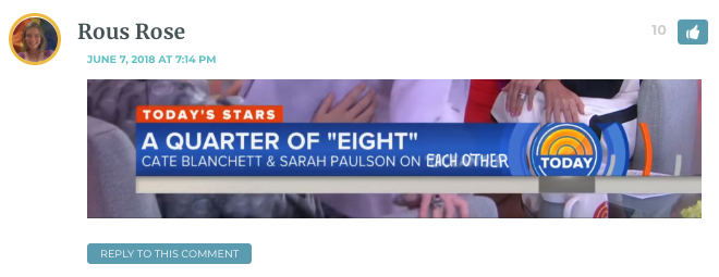 Image of the Today Show headline that says "Cate Blanchett and Sarah Paulson on -" and replaced whatever was there with "on each other." There is a screenshot of Sarah grabbing Cate's butt.
