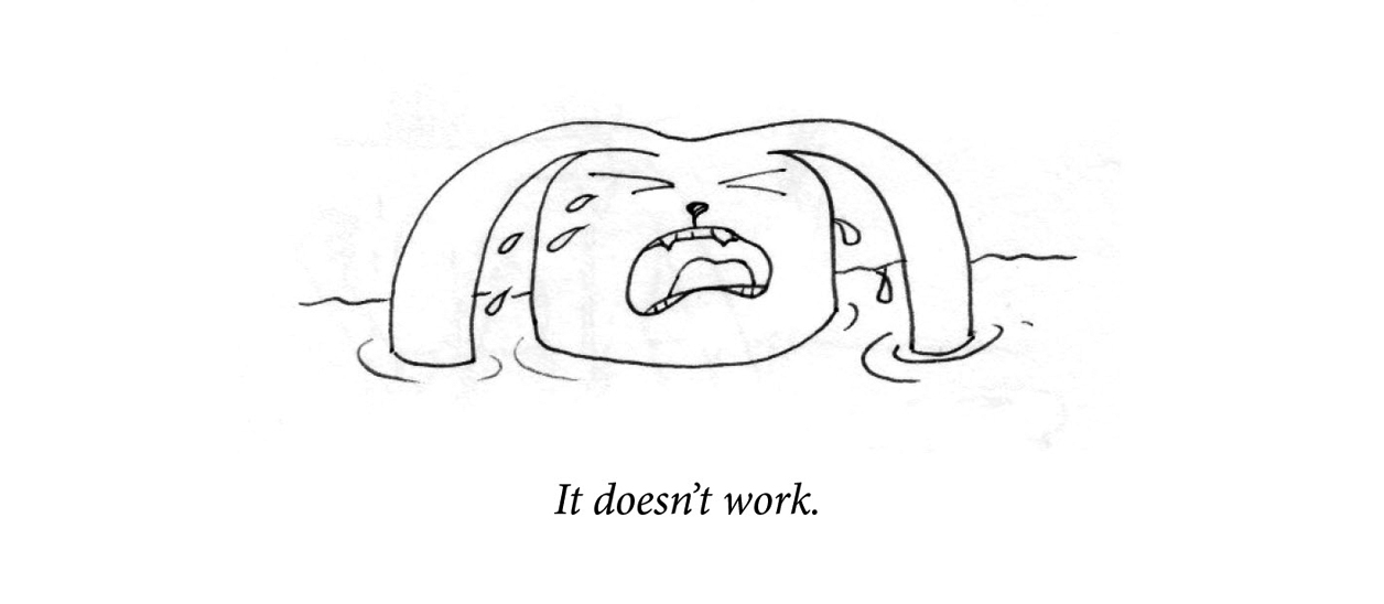 Image description: A rabbit cries, neck deep in a pool of her own tears. Caption: “It doesn’t work.