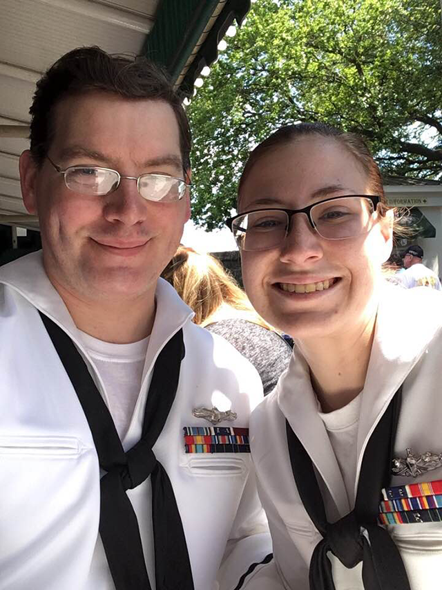 two smiling women in US Navy uniforms