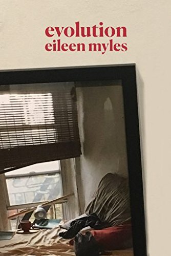 the cover of Myles's Evolution, featuring a photograph of a messy bed against a window with miniblinds half-open on a beige background with the title above in red