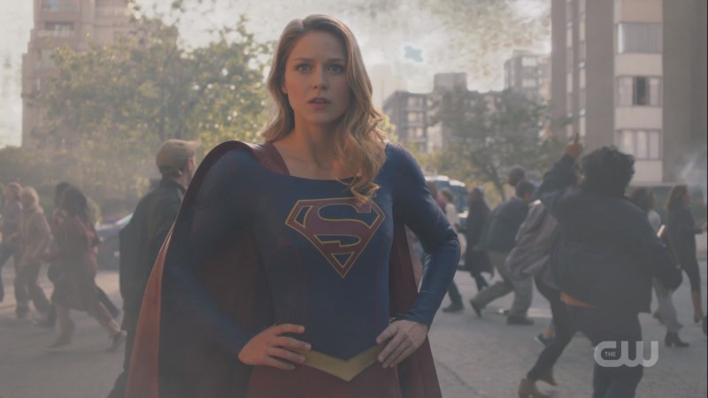 Supergirl does her classic stance