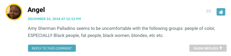 Amy Sherman Palladino seems to be uncomfortable with the following groups: people of color, ESPECIALLY Black people, fat people, black women, blondes, etc etc.