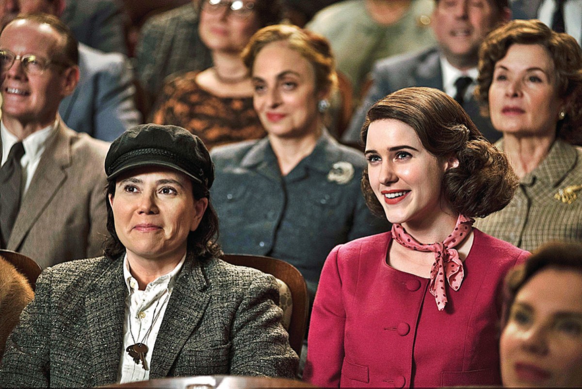 This image released by Amazon shows Alex Borstein as Susie Myerson, left, and Rachel Brosnahan as Midge Maisel in "The Marvelous Mrs. Maisel." (Nicole Rivelli/Amazon via AP)