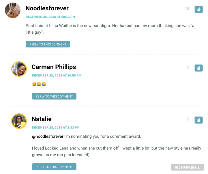 Noodlesforever: Post-haircut Lena Waithe is the new paradigm. Her haircut had my mom thinking she was “a little gay”. / Natalie: <a class='bp-suggestions-mention' href='https://www.autostraddle.com/as-members/noodlesforever/' rel='nofollow' data-recalc-dims=