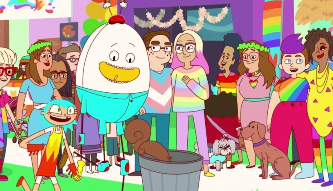 frame from danger and eggs full of queer people being cute as fuck!!