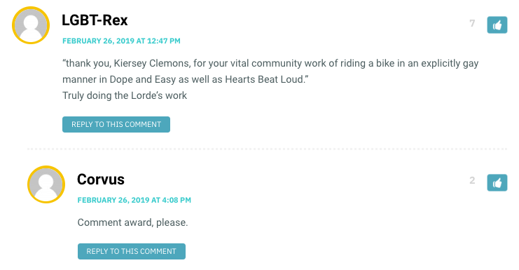 thank you, Kiersey Clemons, for your vital community work of riding a bike in an explicitly gay manner in Dope and Easy as well as Hearts Beat Loud.