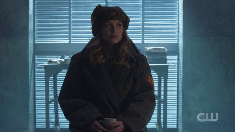 Kasnian Kara wears a Russian fuzzy hat and is cozy in a too-big coat