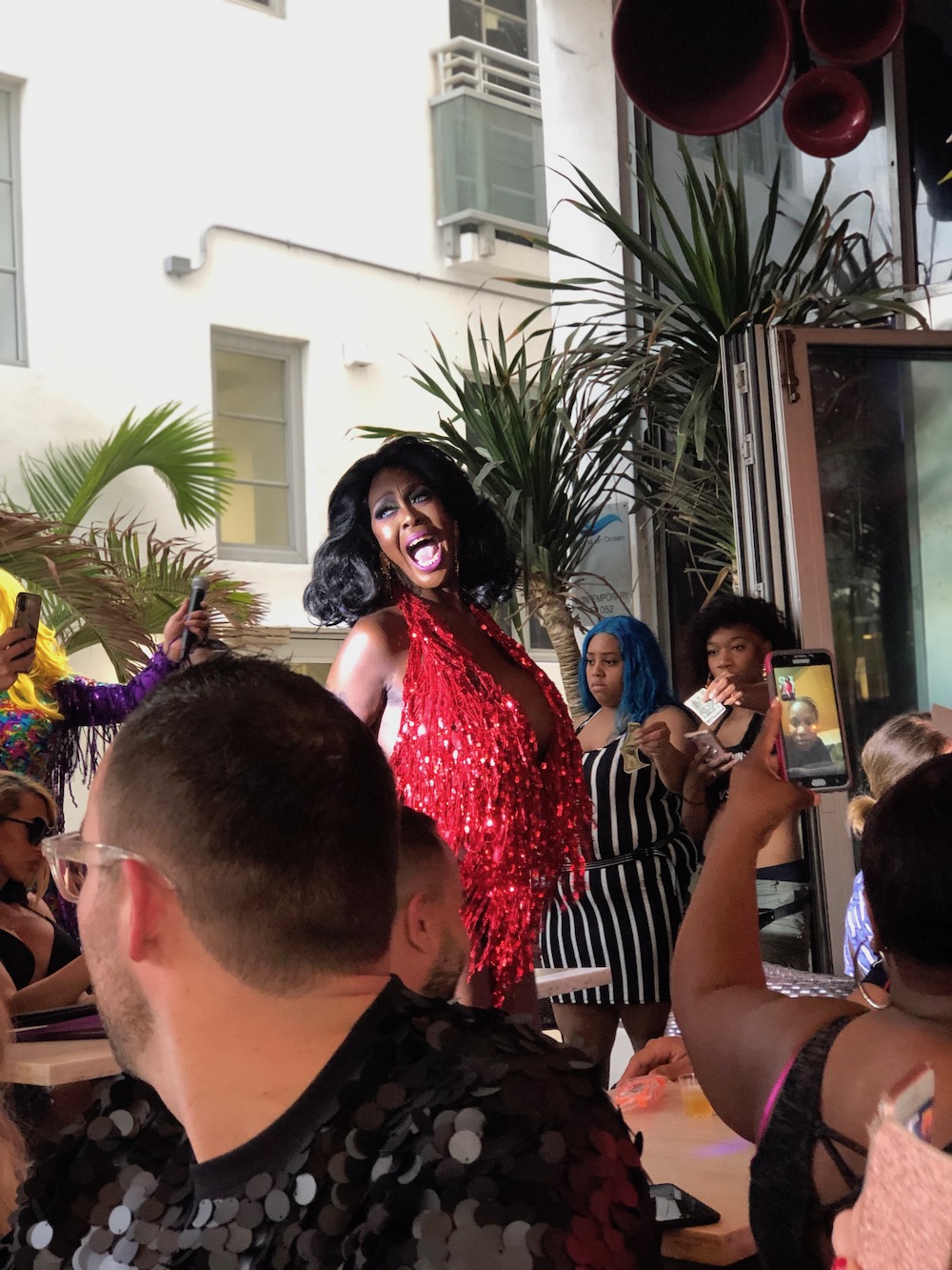 a performer at the Palace hitting her lip sync stride