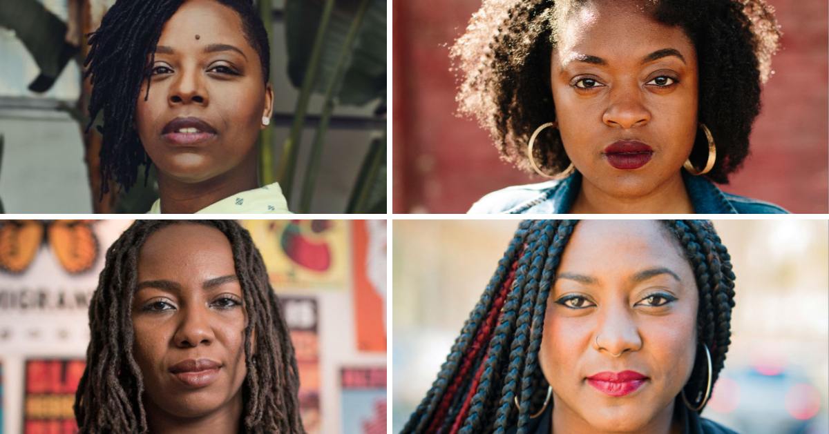 A collage of the founders of the Black Lives Matter movement: Patrisse Cullers, Opal Tometi, and Alicia Garza. Also included in the collage is Charlene Carruthers.