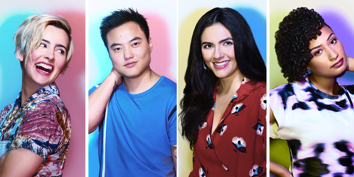 Four photos side-by-side, each of one of the new cast members of "The L Word: Generation Q." From left to right: Jacqueline Toboni (who plays Finley), Leo Sheng (who plays Micah), Arienne Mandi (who plays Dani) and Rosanny Zayas (who plays Sophie)