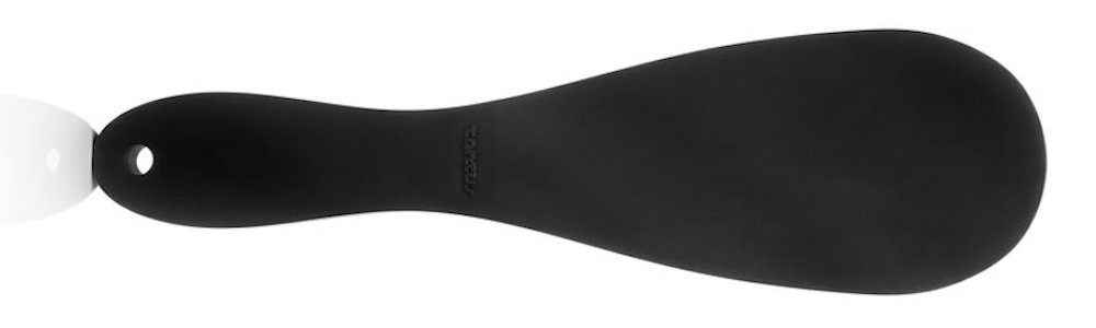 a black paddle with a smooth oval hitting surface