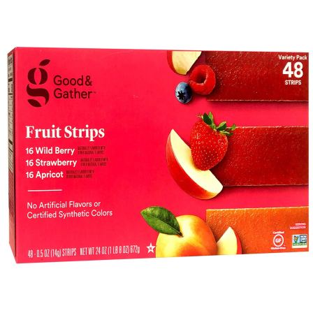 A pink box of fruit strips.