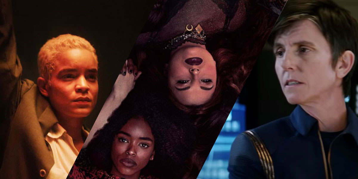 Three images from TV shows: Equal (HBO), The Craft reboot and Star Trek Discovery