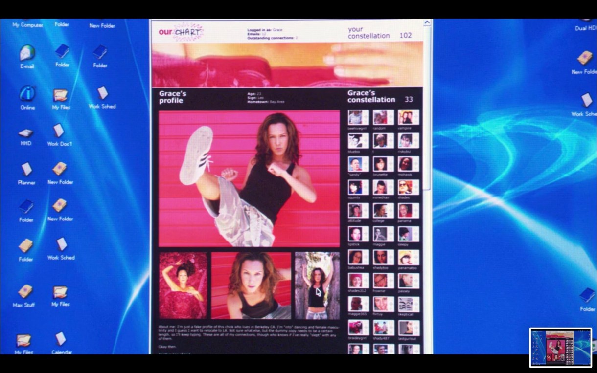 Picture of a desktop computer screen, with OurChart.com pulled up on a browser window. It is showing Grace's profile, with a series of headshots of her.