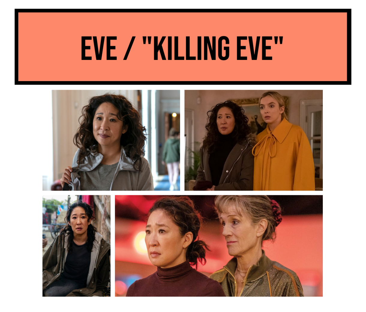 Collage of Eve's hairstyles from Killing Eve