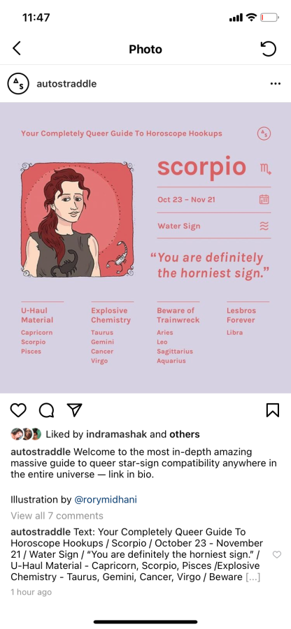 an iPhone screenshot of a Scorpio astrological profile card