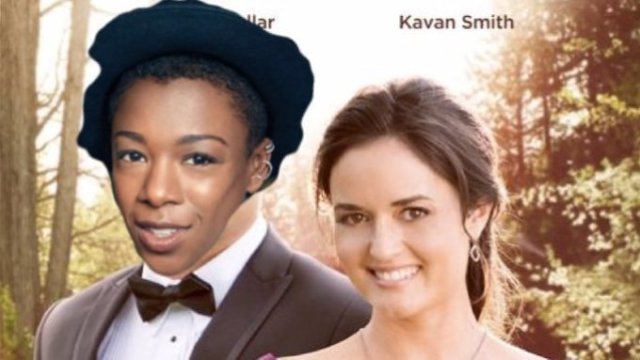 A poster from a Hallmark movie is photoshopped to have Samira Wiley's face over the "man" character. Hallmark lesbians forever!